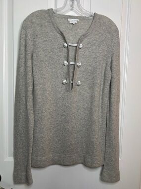Lutz & Patmos Women’s Grey Cashmere Sweater with leather knot closures size M